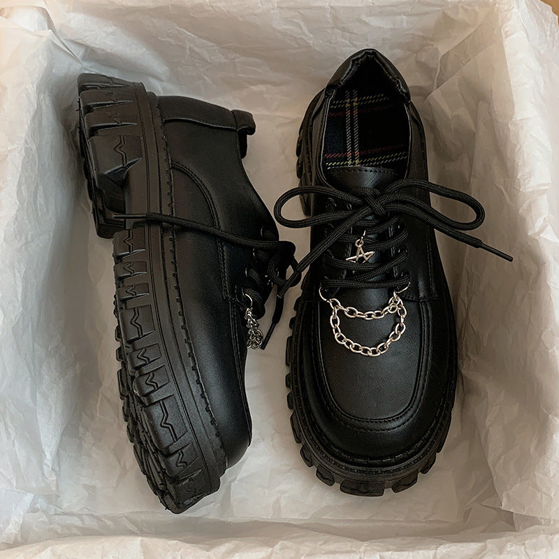 Black Lace-Up Vintage Chunky Heeled Mary Jane Shoes
