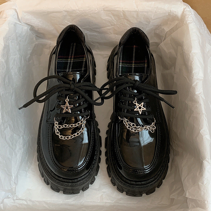 Black Lace-Up Vintage Chunky Heeled Mary Jane Shoes